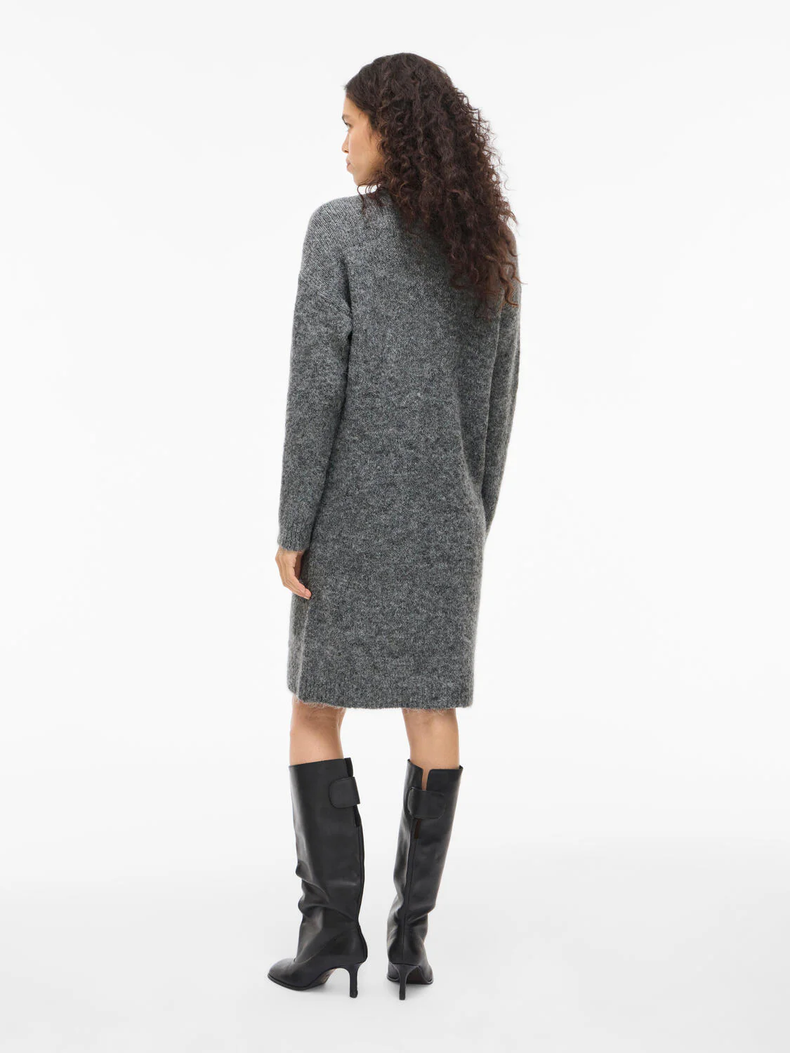 Vinynni Highneck strikkjole - Dark Grey Melange - Image 10