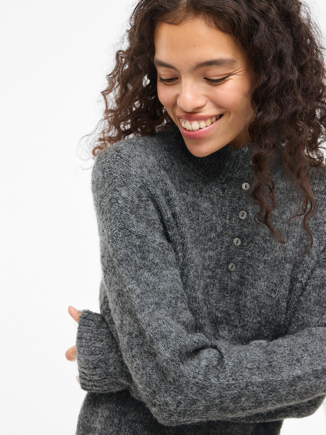 Vinynni Highneck strikkjole - Dark Grey Melange - Image 11