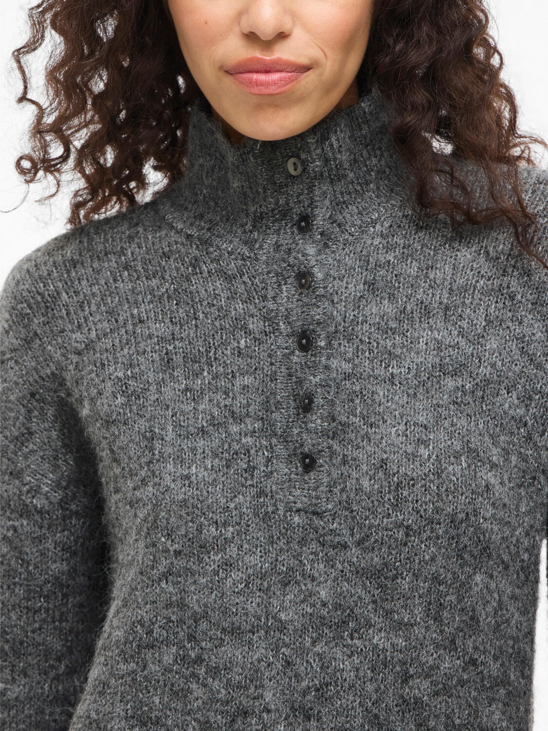Vinynni Highneck strikkjole - Dark Grey Melange - Image 8