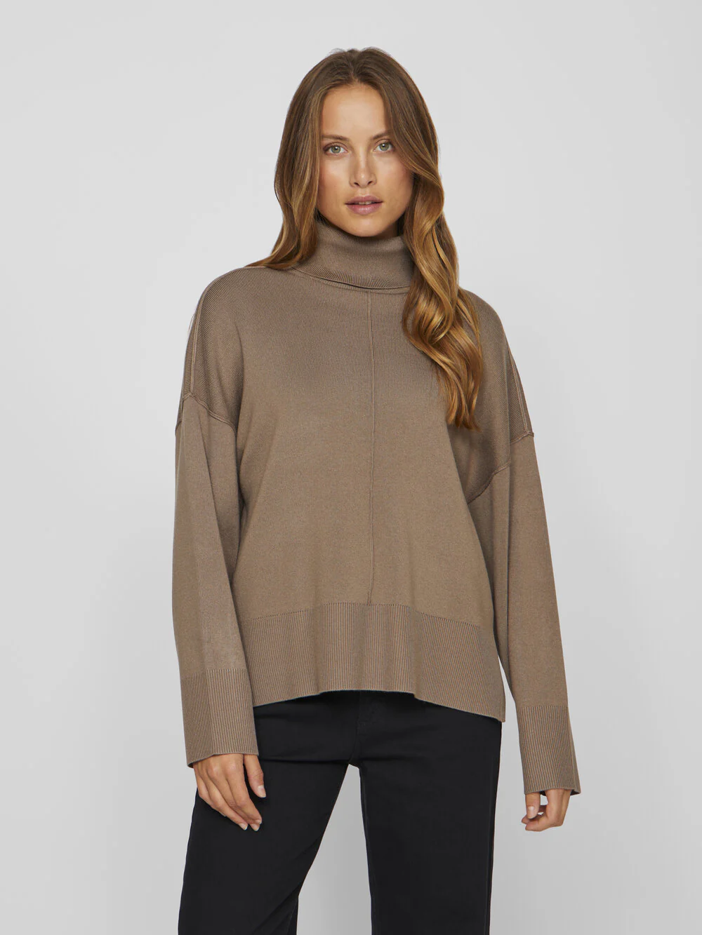 Viostria rullekrave L/S striktrøje - Fossil - Image 2