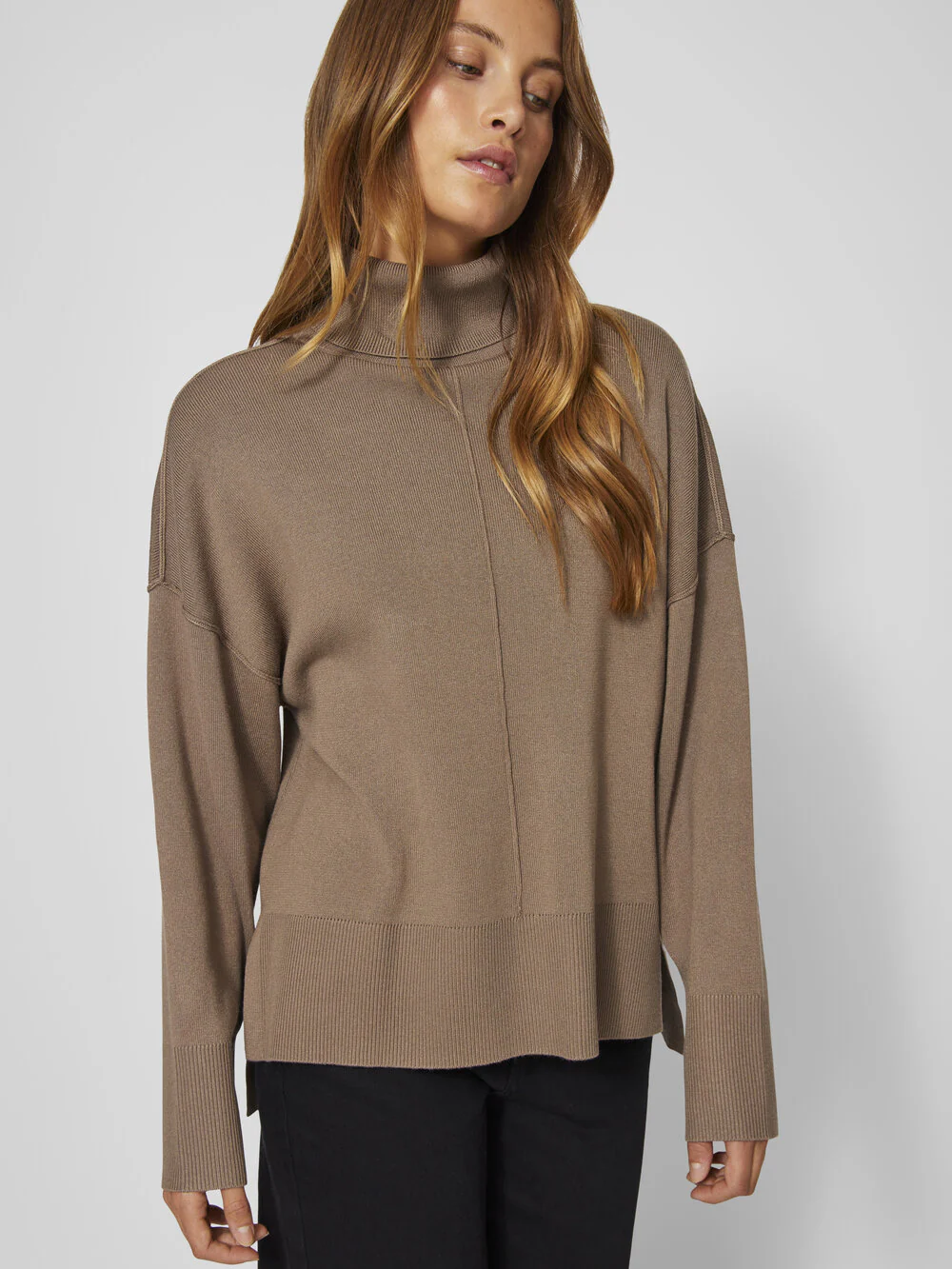 Viostria rullekrave L/S striktrøje - Fossil - Image 4