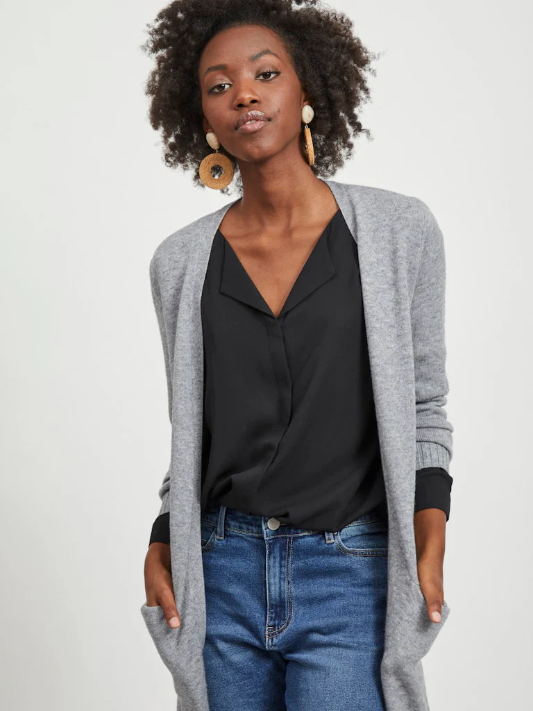 Viril Long L/S cardigan - Medium Grey Melange - Image 4