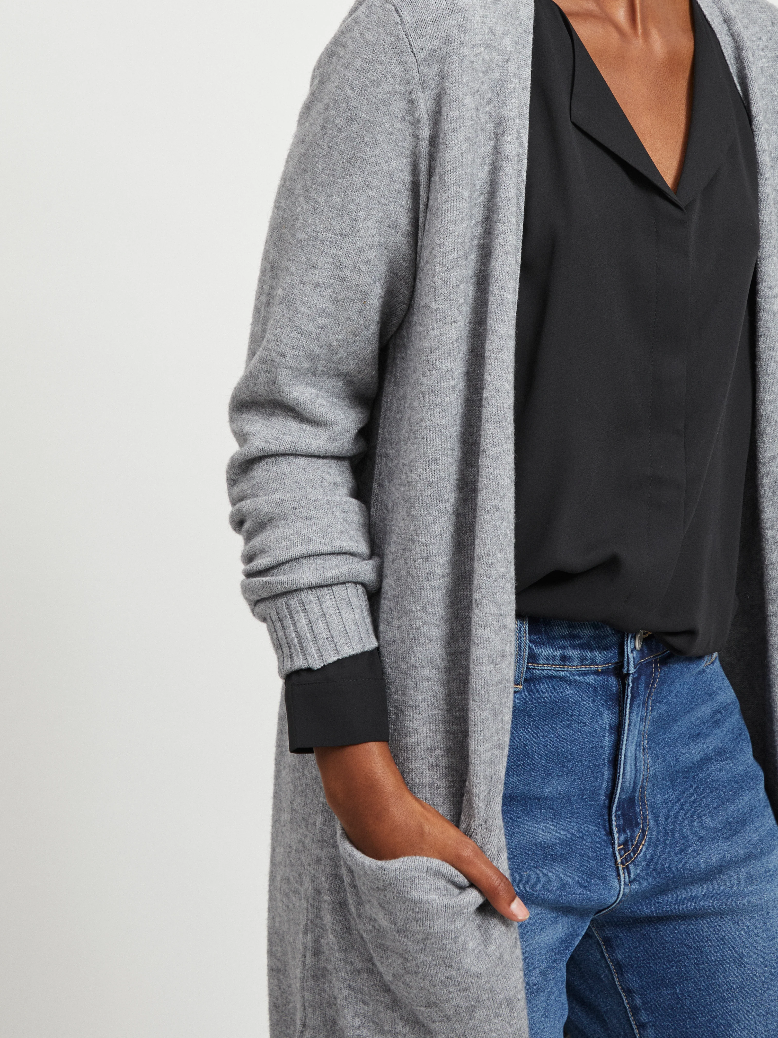 Viril Long L/S cardigan - Medium Grey Melange - Image 5