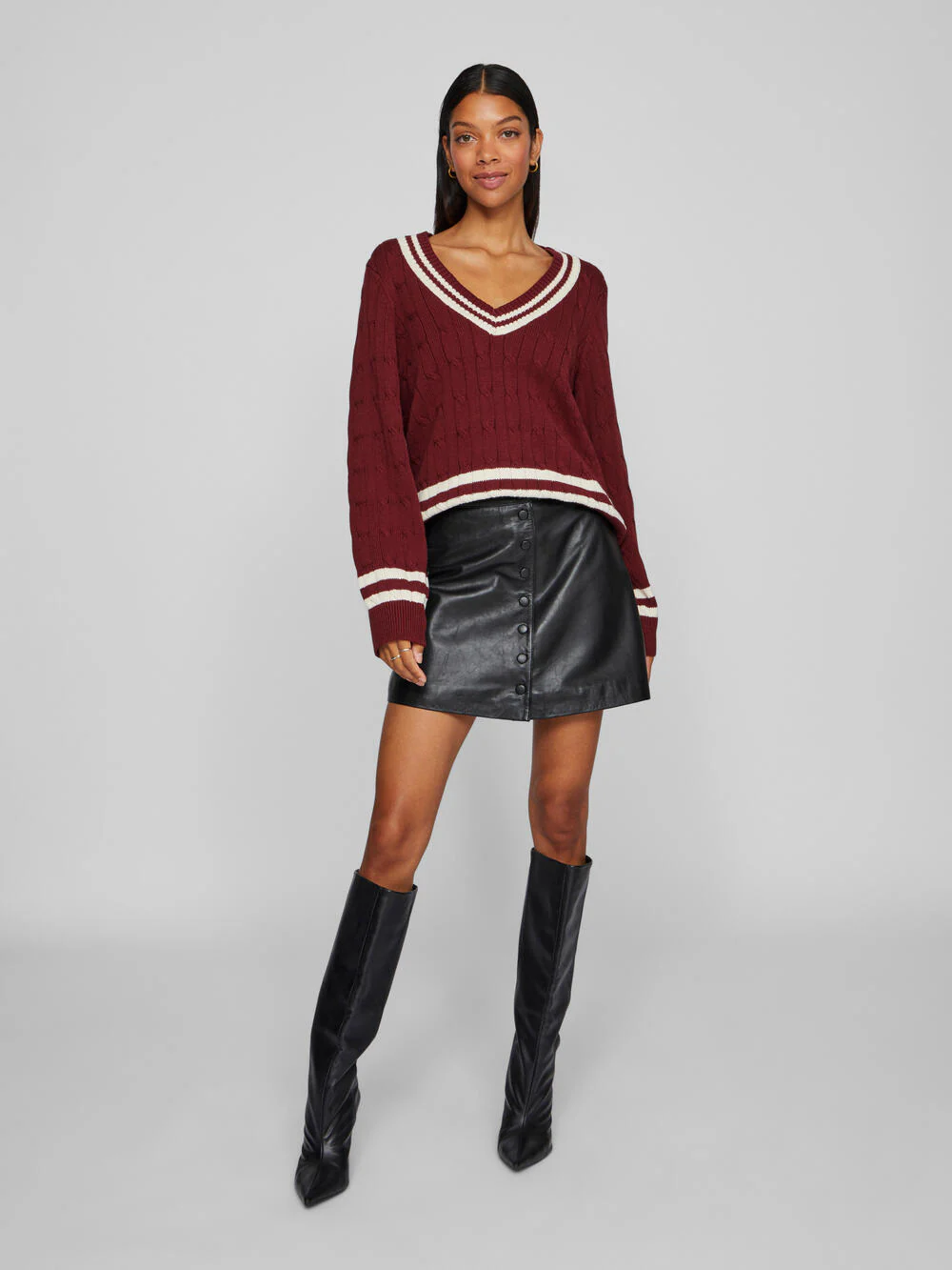 Visena L/S V-Neck striktrøje - Cabernet - Image 3