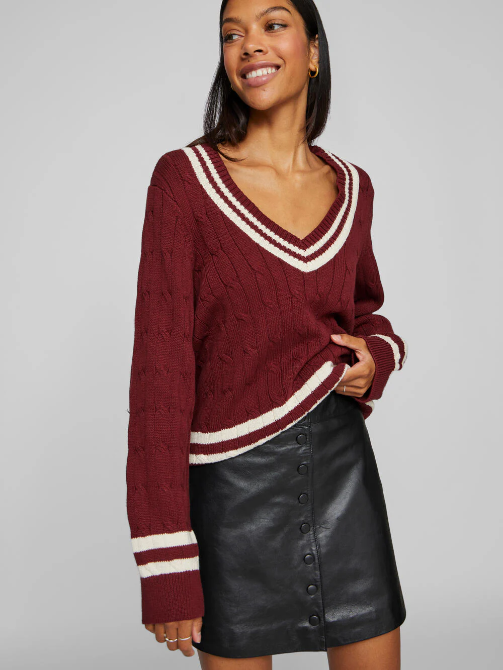 Visena L/S V-Neck striktrøje - Cabernet - Image 5