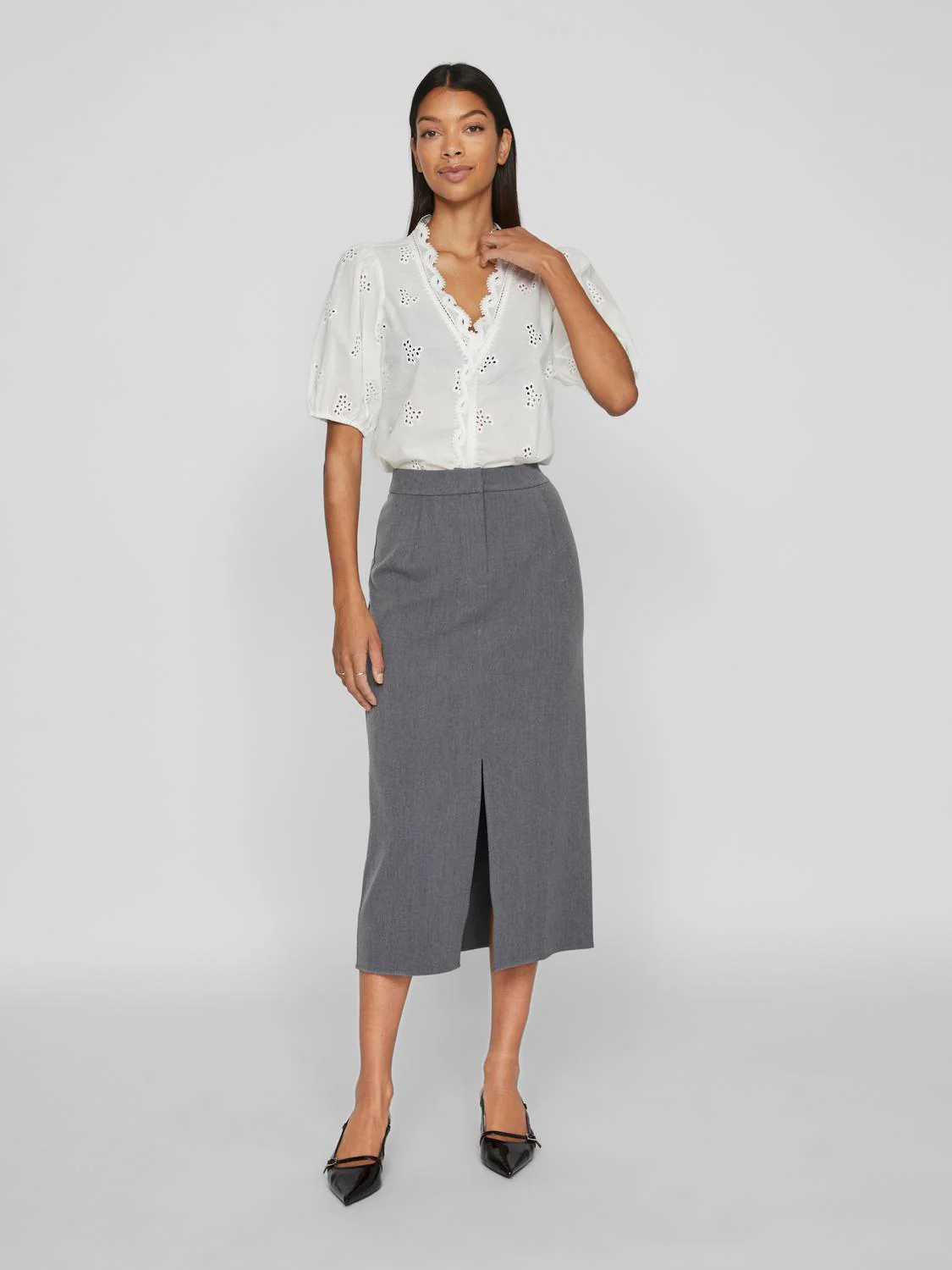 Vivarone HW midi nederdel - Medium Grey Melange - Image 4