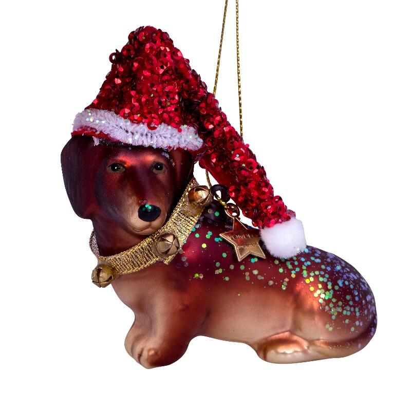 Gravhund m. nissehue juleophæng - H8 cm.