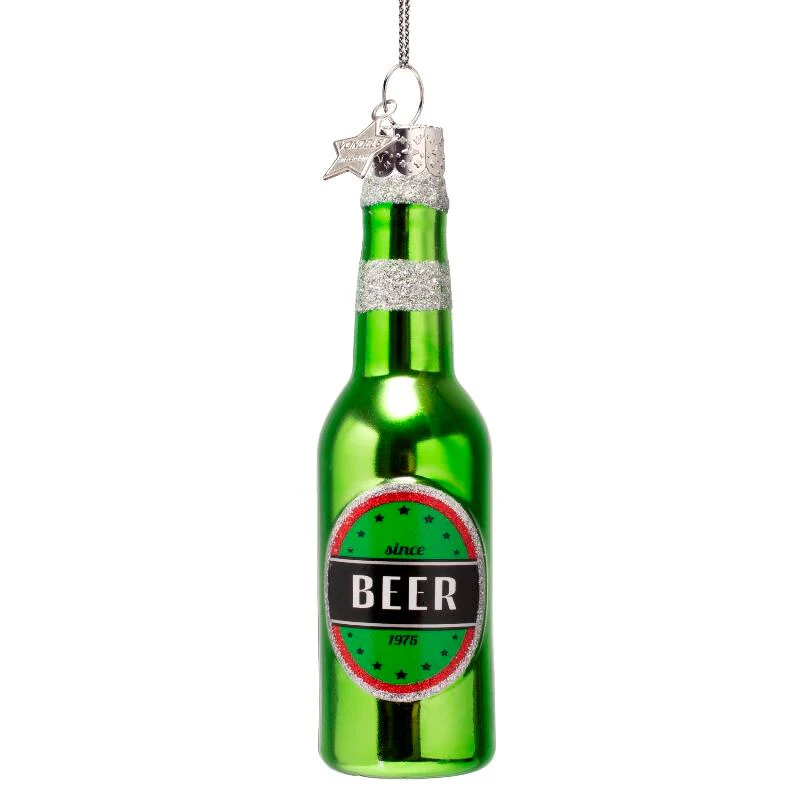 Grøn ølflaske juleophæng - H12,5 cm.