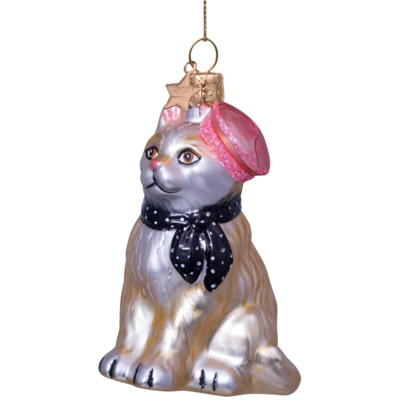 Kat m. barret og tørklæde juleophæng - H8,5 cm. - Image 2